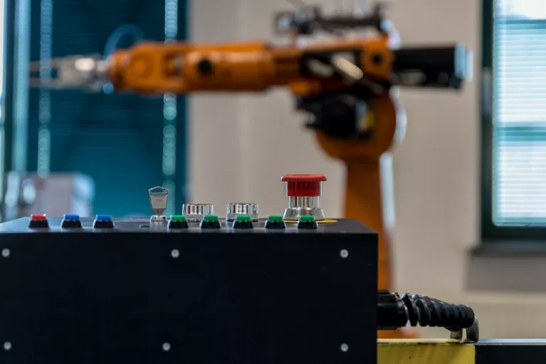 A robot is welding and welding