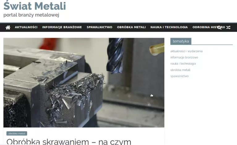 Portal swiatmetali.eu z nowymi tematami o obróbce metali