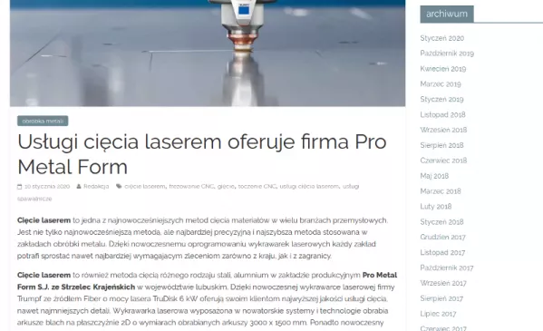 Usługi cięcia laserem na blogu
